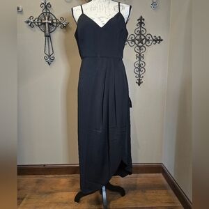 Black Sleeveless V-Neck A-Line Midi Dress